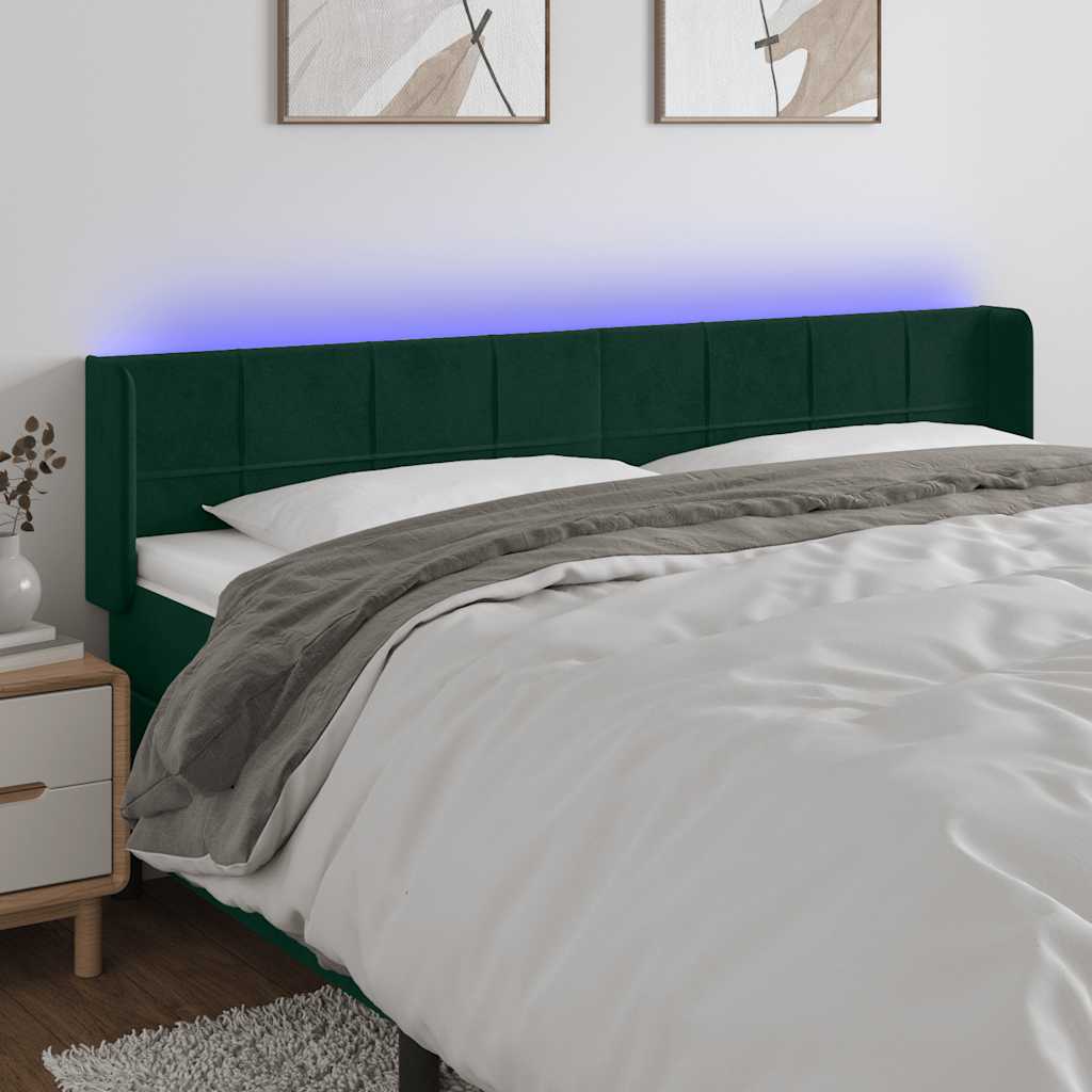 LED uzglavlje tamnozeleno 183x16x78/88 cm baršunasto