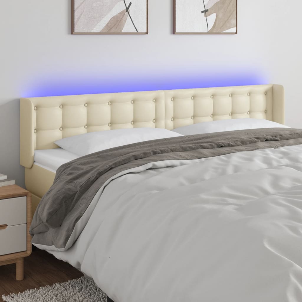 LED uzglavlje krem 203x16x78/88 cm od umjetne kože
