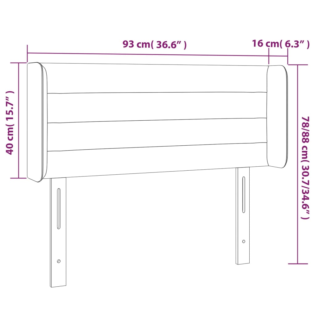 LED uzglavlje crno 93x16x78/88 cm baršunasto
