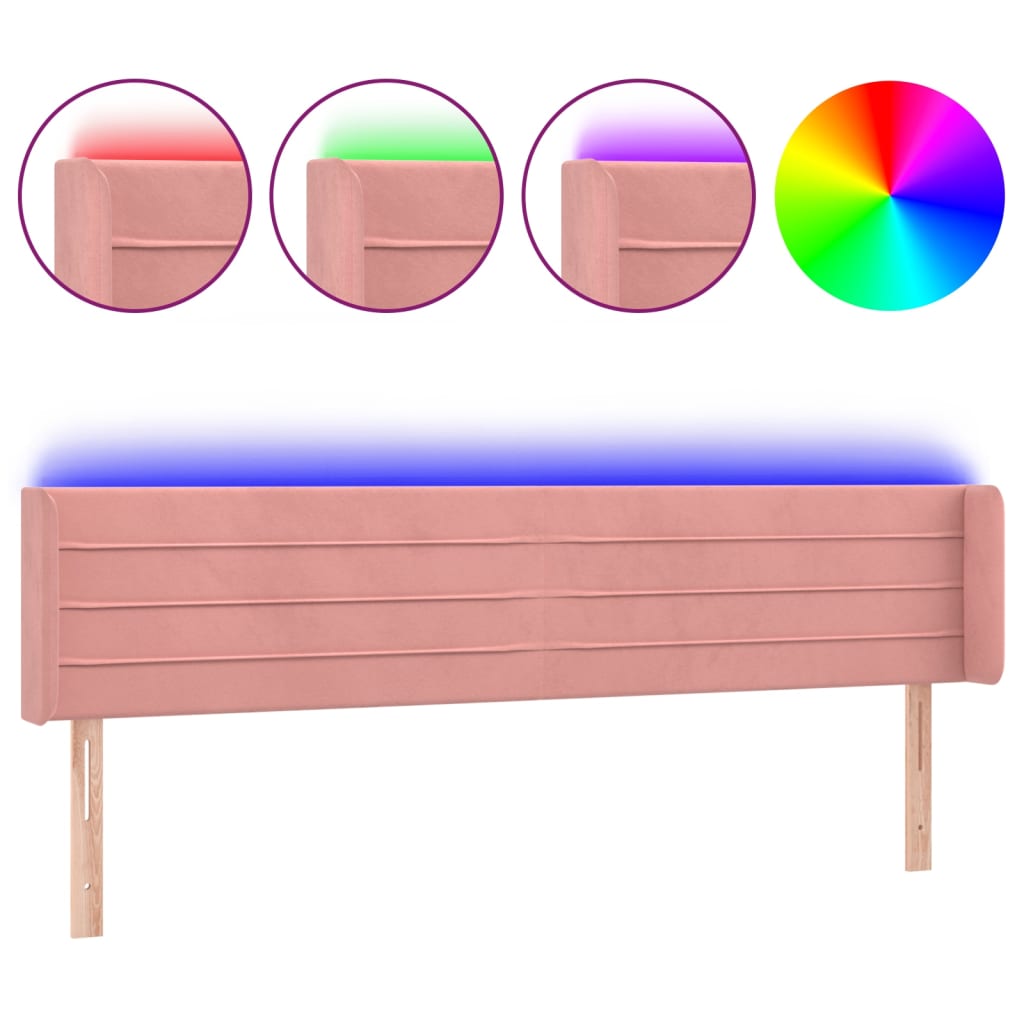 LED uzglavlje ružičasto 163x16x78/88 cm baršunasto