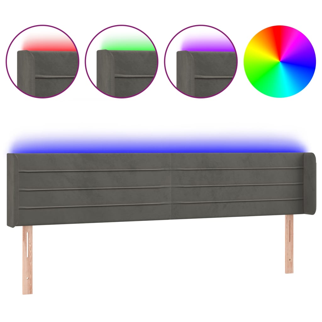 LED uzglavlje tamnosivo 183x16x78/88 cm baršunasto