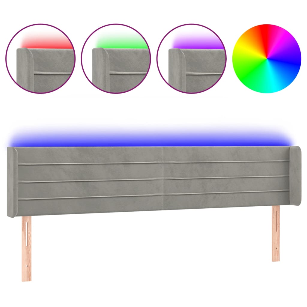 LED uzglavlje svjetlosivo 203x16x78/88 cm baršunasto