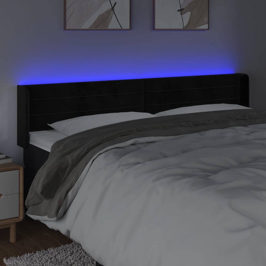 LED uzglavlje crno 203x16x78/88 cm baršunasto
