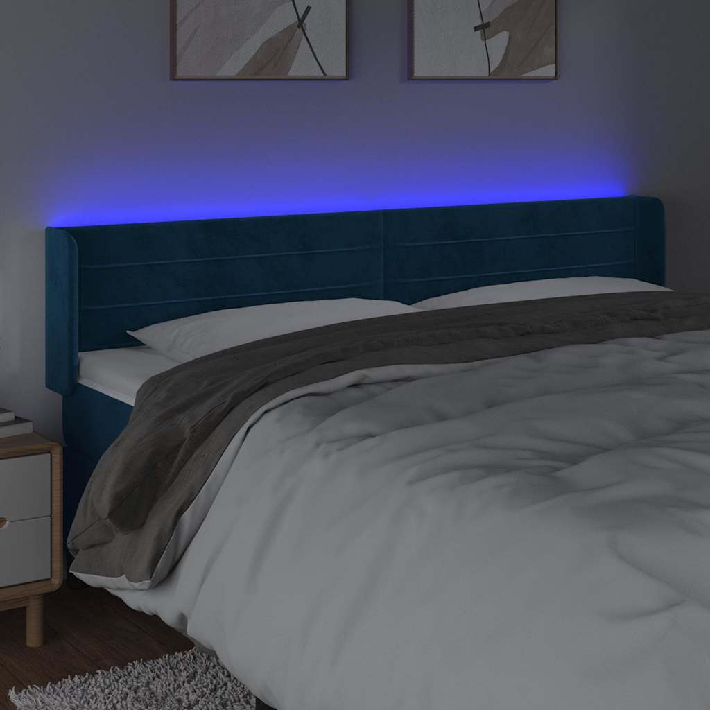 LED uzglavlje tamnoplavo 203x16x78/88 cm baršunasto