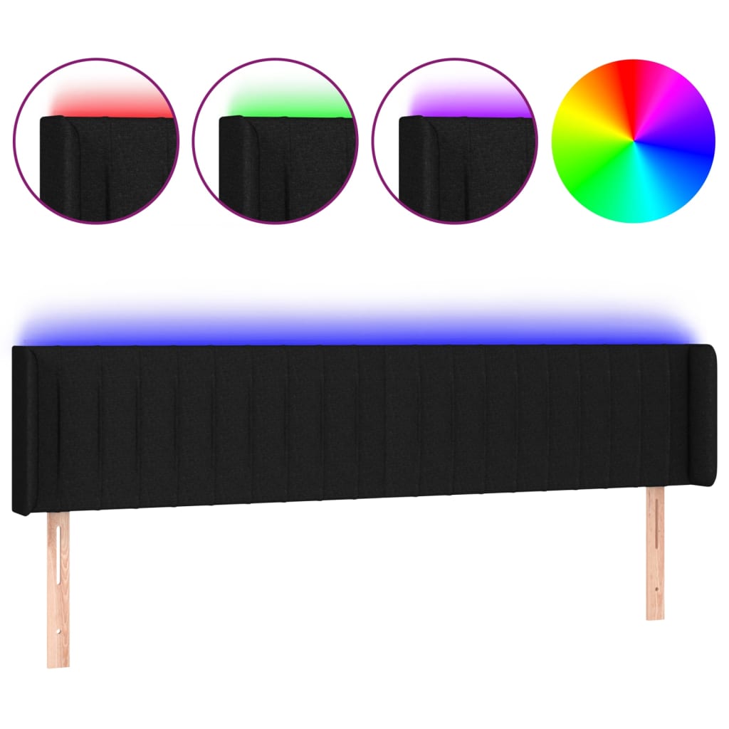 LED uzglavlje crno 203x16x78/88 cm od tkanine