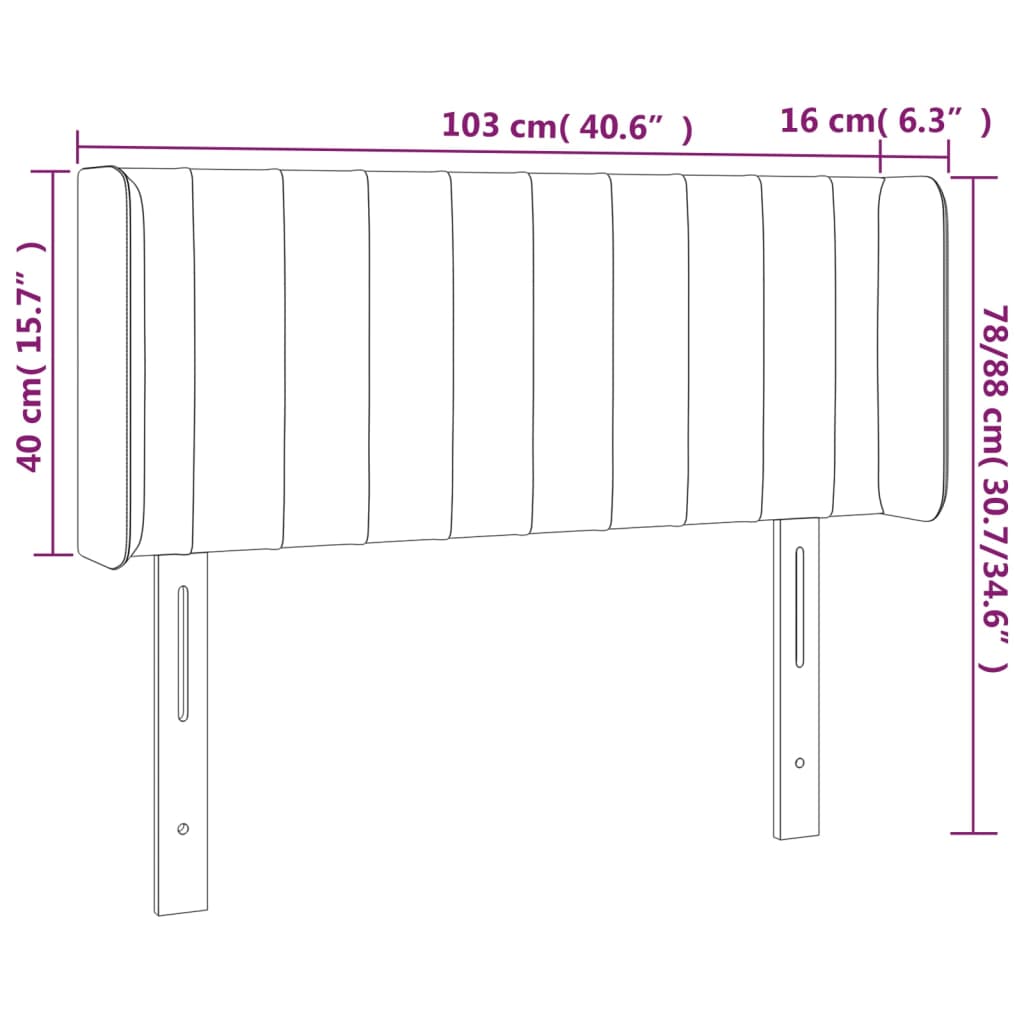 LED uzglavlje crno 103x16x78/88 cm baršunasto