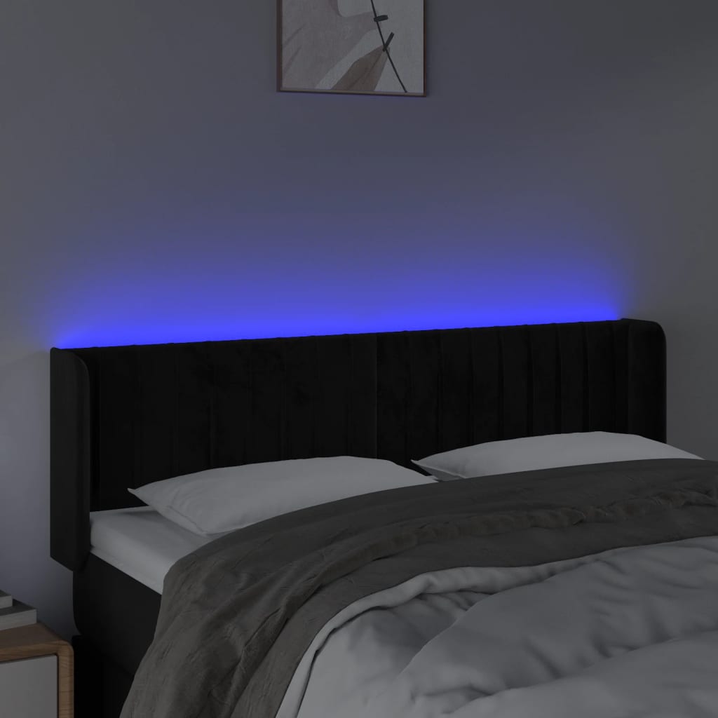 LED uzglavlje crno 147x16x78/88 cm baršunasto
