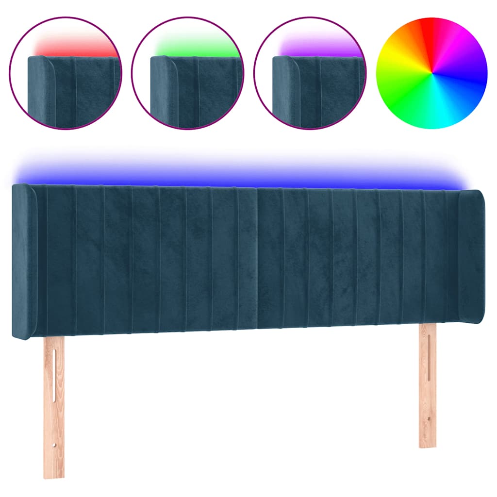 LED uzglavlje tamnoplavo 147x16x78/88 cm baršunasto
