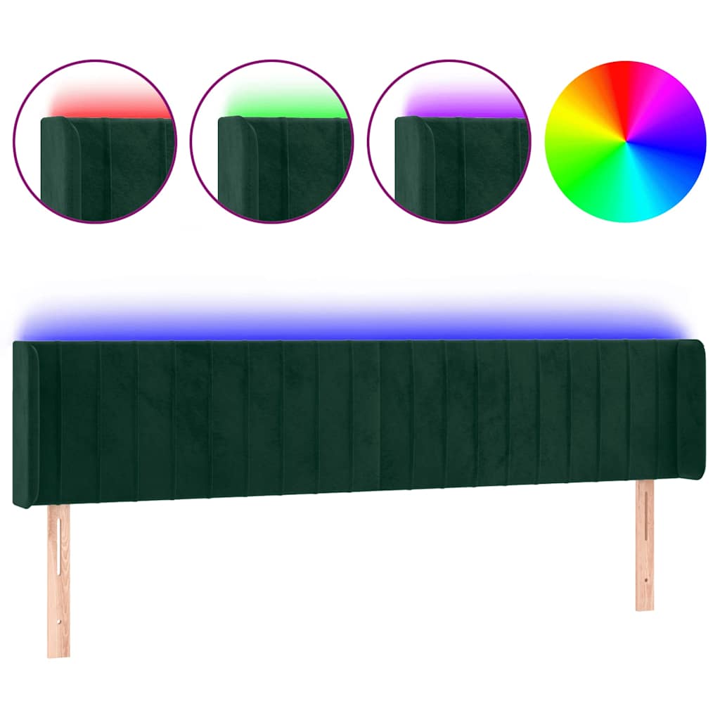 LED uzglavlje tamnozeleno 163x16x78/88 cm baršunasto