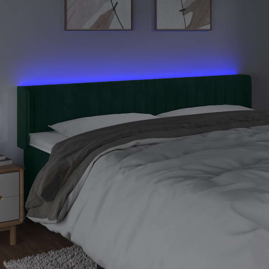 LED uzglavlje tamnozeleno 163x16x78/88 cm baršunasto