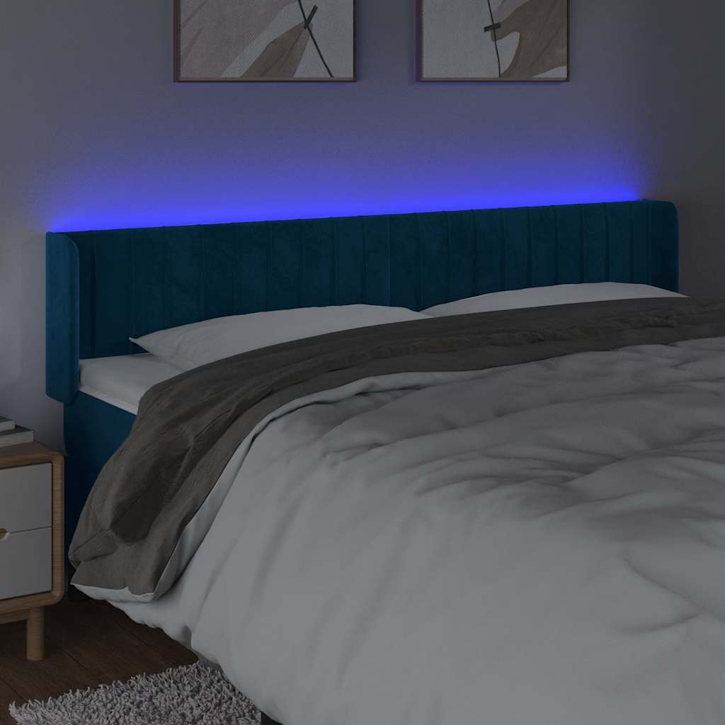 LED uzglavlje tamnoplavo 163x16x78/88 cm baršunasto