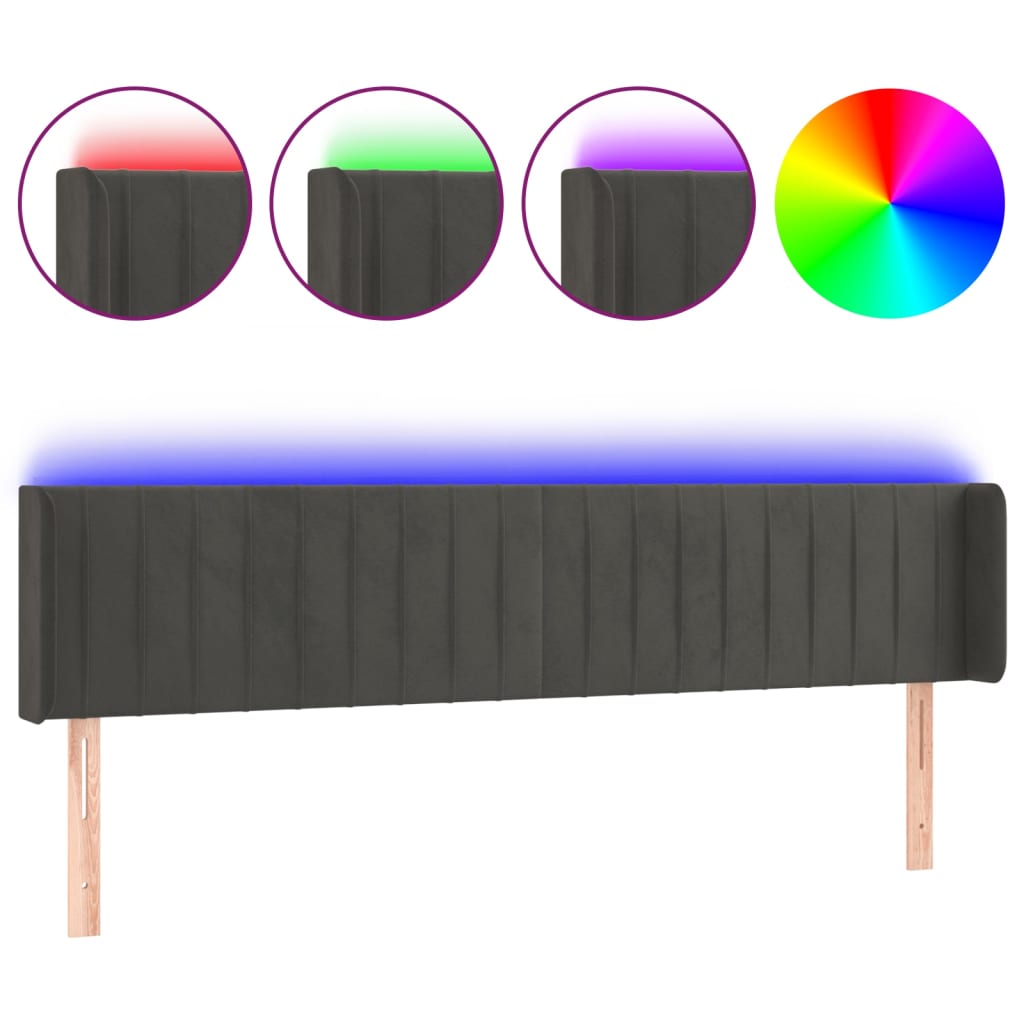 LED uzglavlje tamnosivo 183x16x78/88 cm baršunasto