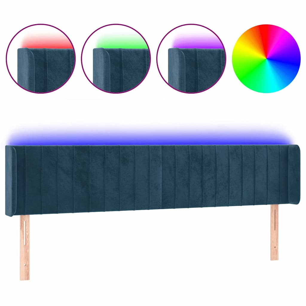 LED uzglavlje tamnoplavo 183x16x78/88 cm baršunasto
