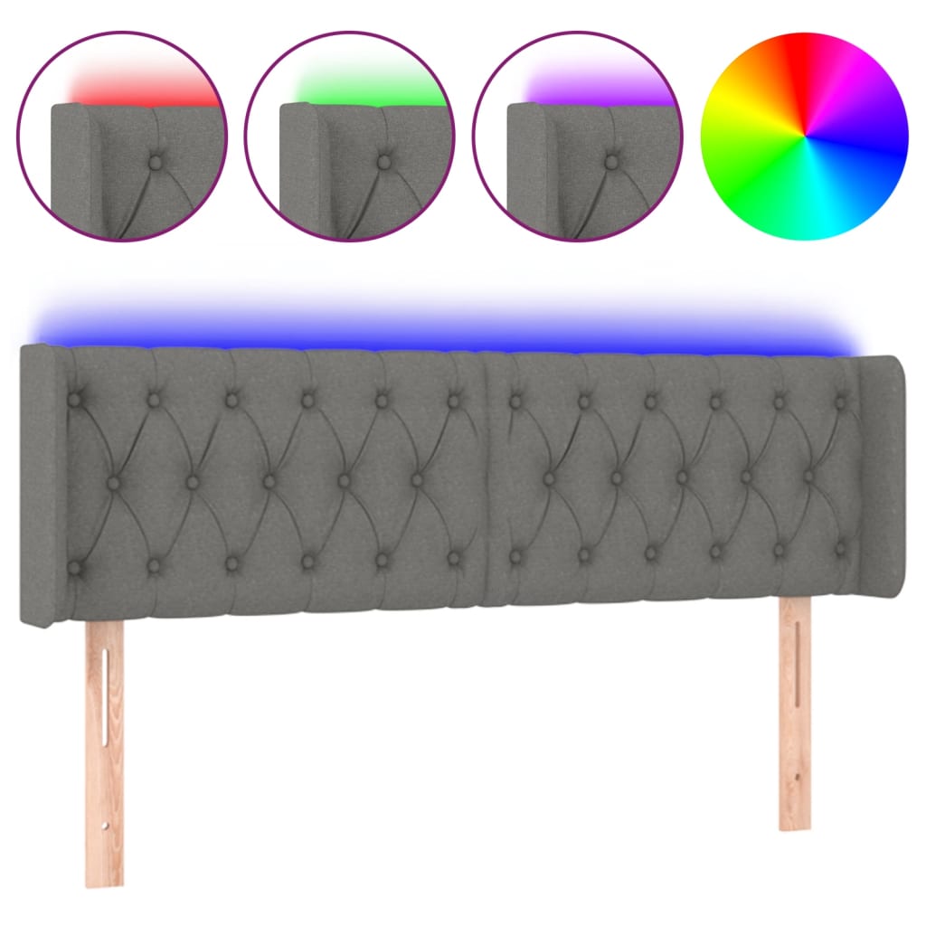 LED uzglavlje tamnosivo 147x16x78/88 cm od tkanine
