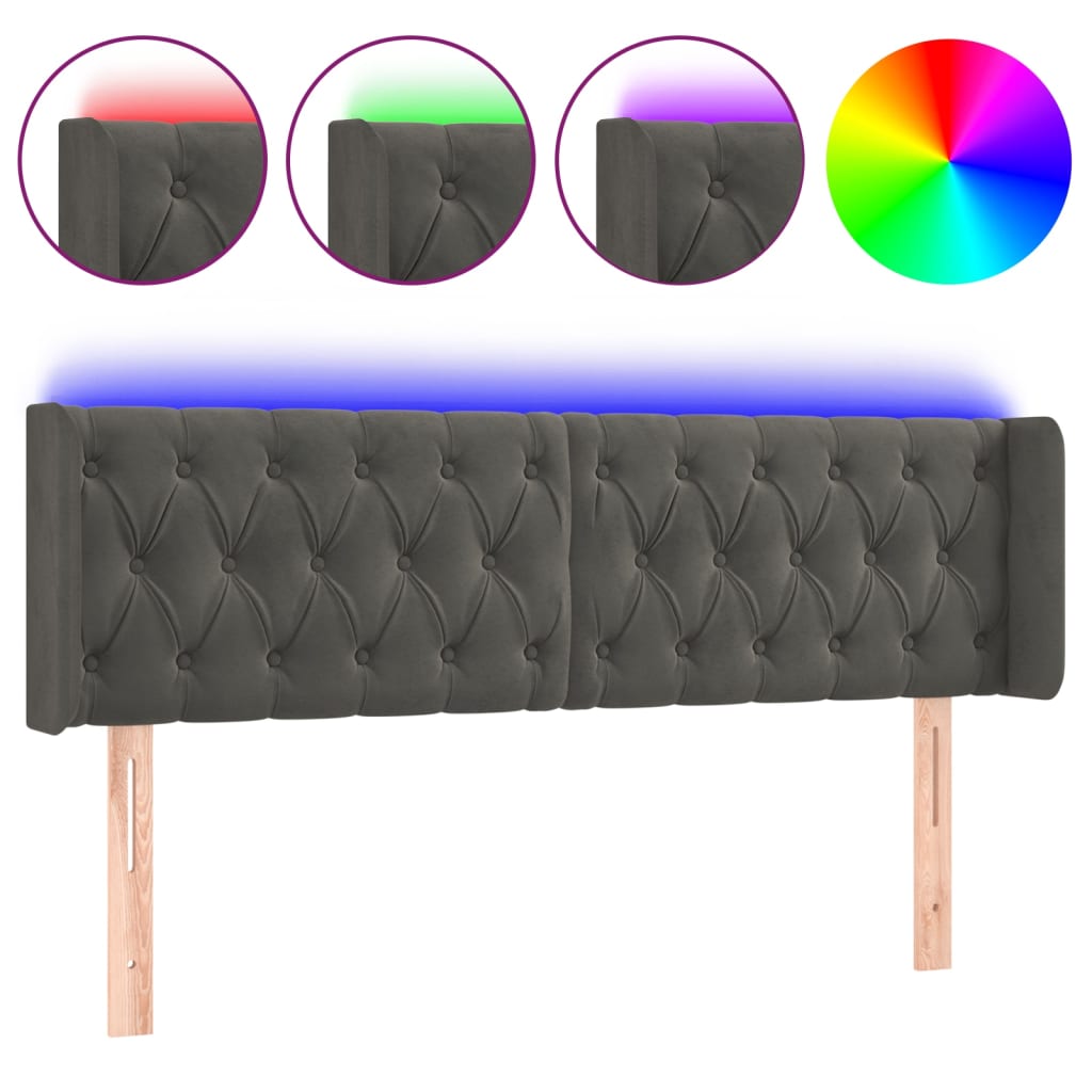 LED uzglavlje tamnosivo 163x16x78/88 cm baršunasto
