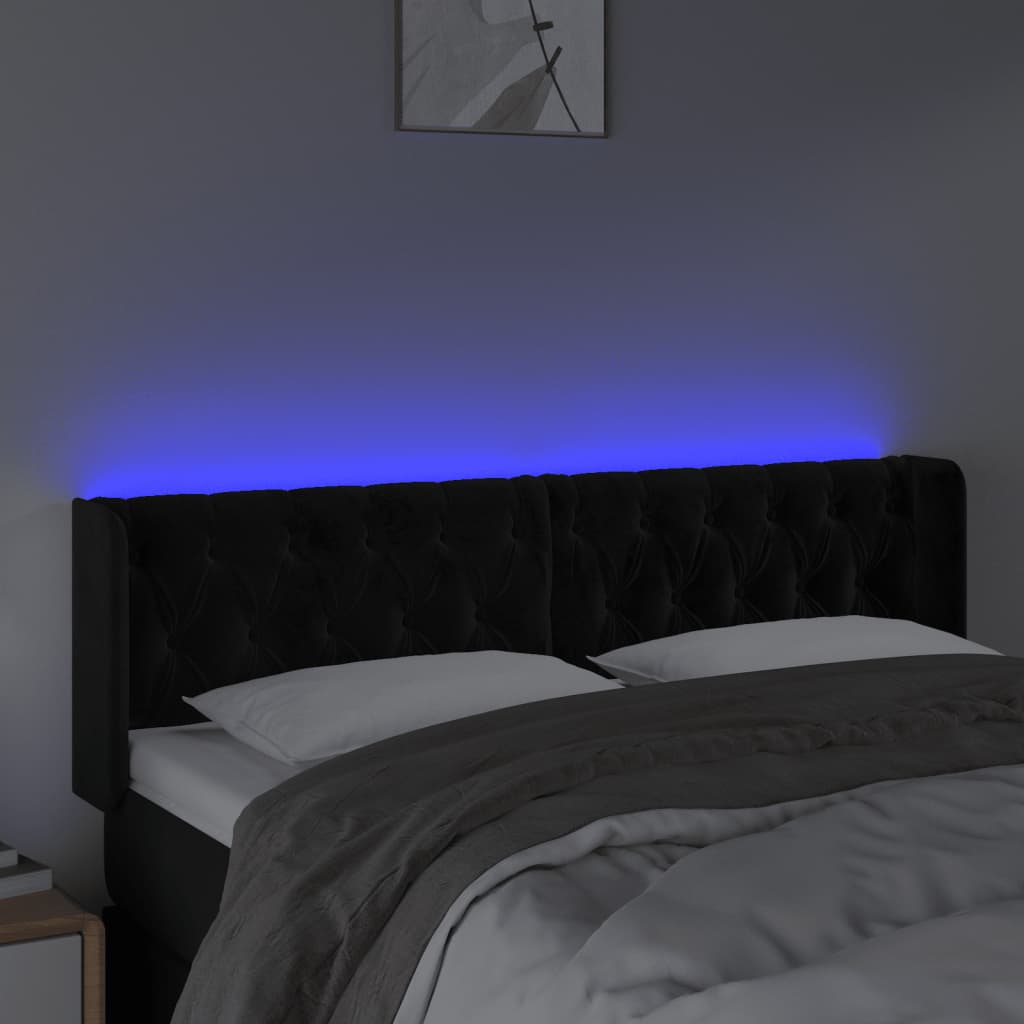 LED uzglavlje crno 163x16x78/88 cm baršunasto