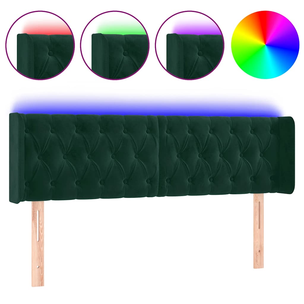 LED uzglavlje tamnozeleno 163x16x78/88 cm baršunasto