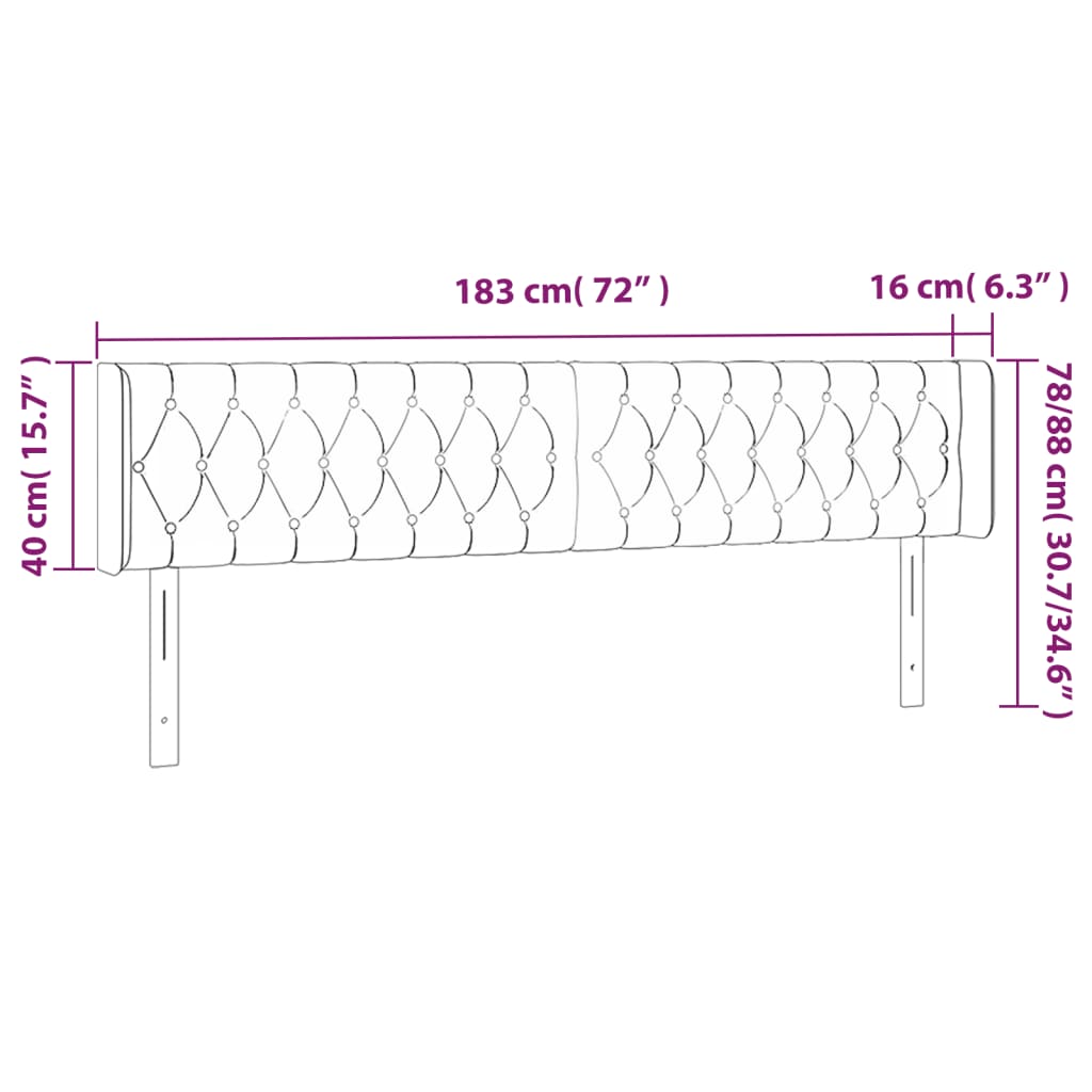LED uzglavlje crno 183x16x78/88 cm baršunasto