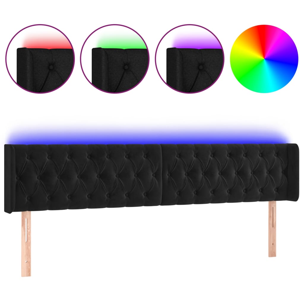 LED uzglavlje crno 203x16x78/88 cm baršunasto