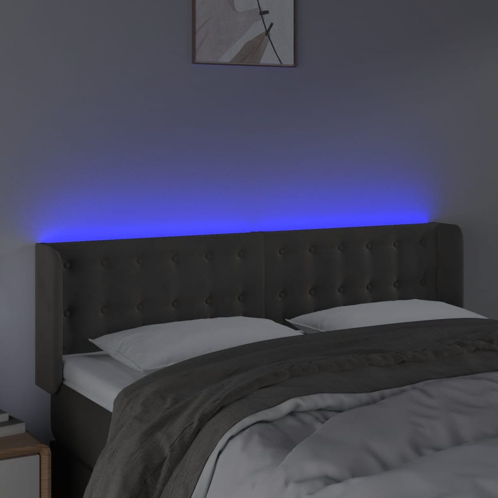 LED uzglavlje tamnosivo 147x16x78/88 cm baršunasto