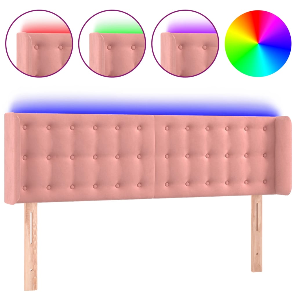 LED uzglavlje ružičasto 147x16x78/88 cm baršunasto