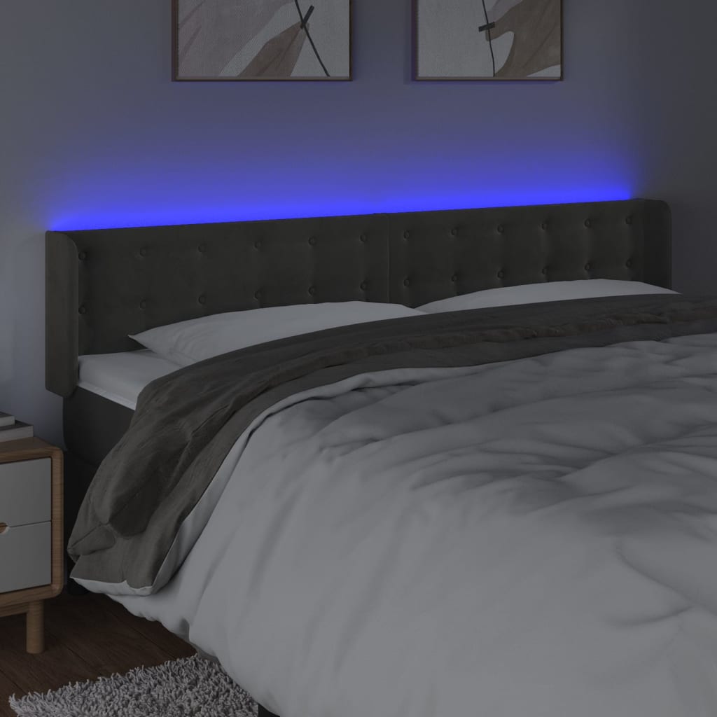 LED uzglavlje tamnosivo 163x16x78/88 cm baršunasto