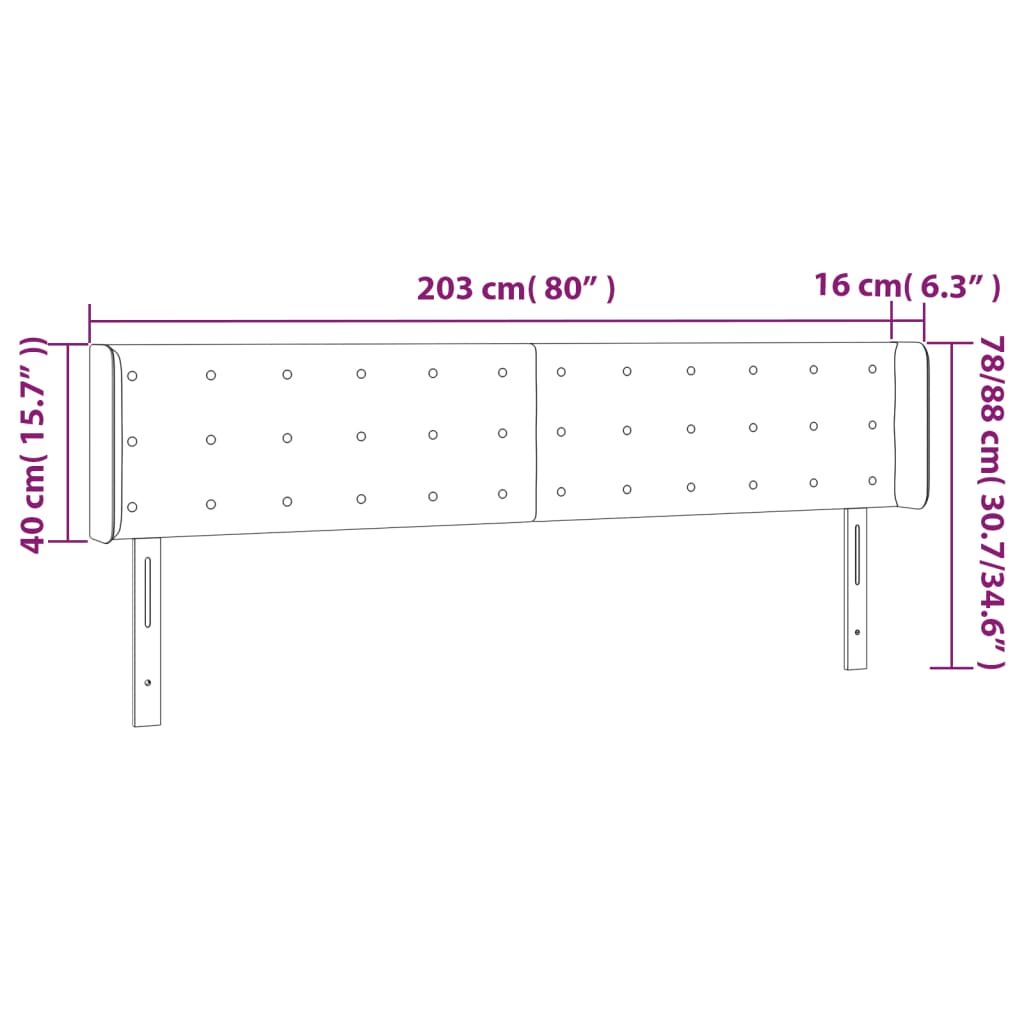LED uzglavlje tamnosivo 203x16x78/88 cm baršunasto