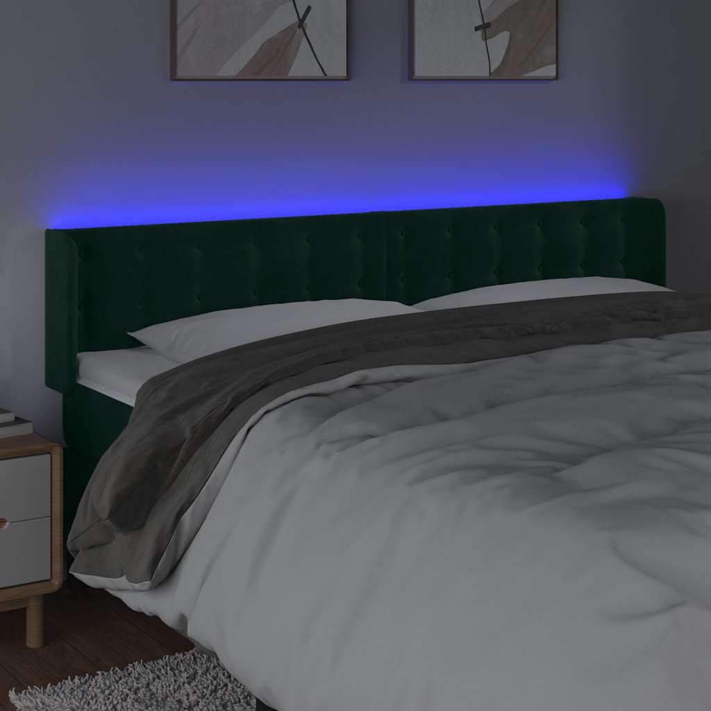 LED uzglavlje tamnozeleno 203x16x78/88 cm baršunasto