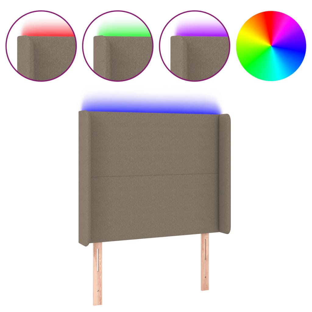 LED uzglavlje smeđesivo 103 x 16 x 118/128 cm od tkanine