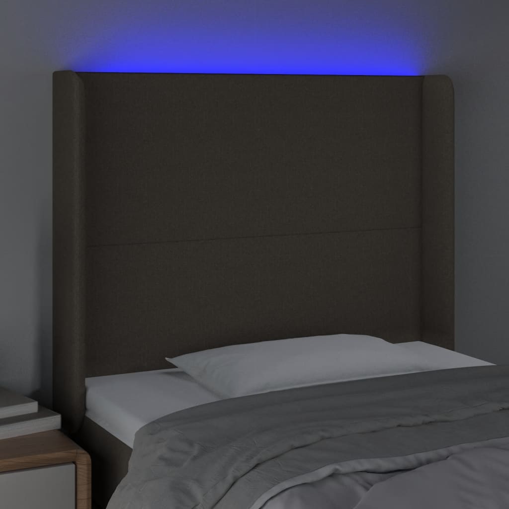 LED uzglavlje smeđesivo 103 x 16 x 118/128 cm od tkanine
