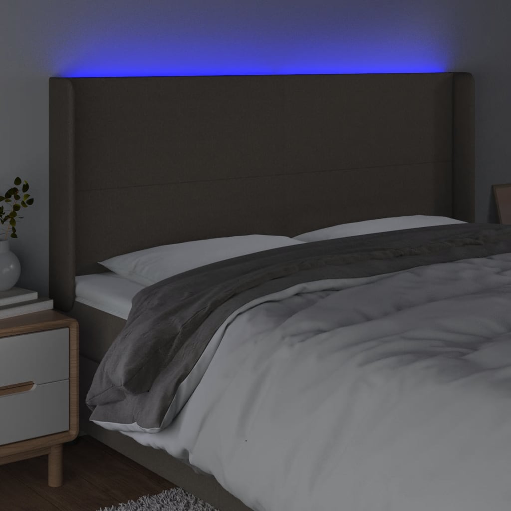 LED uzglavlje smeđesivo 163 x 16 x 118/128 cm od tkanine