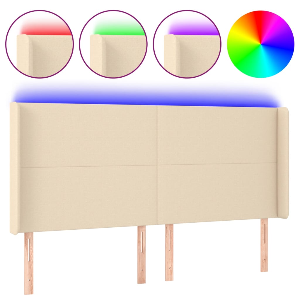 LED uzglavlje krem 163 x 16 x 118/128 cm od tkanine