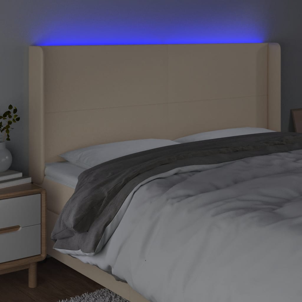 LED uzglavlje krem 183 x 16 x 118/128 cm od tkanine
