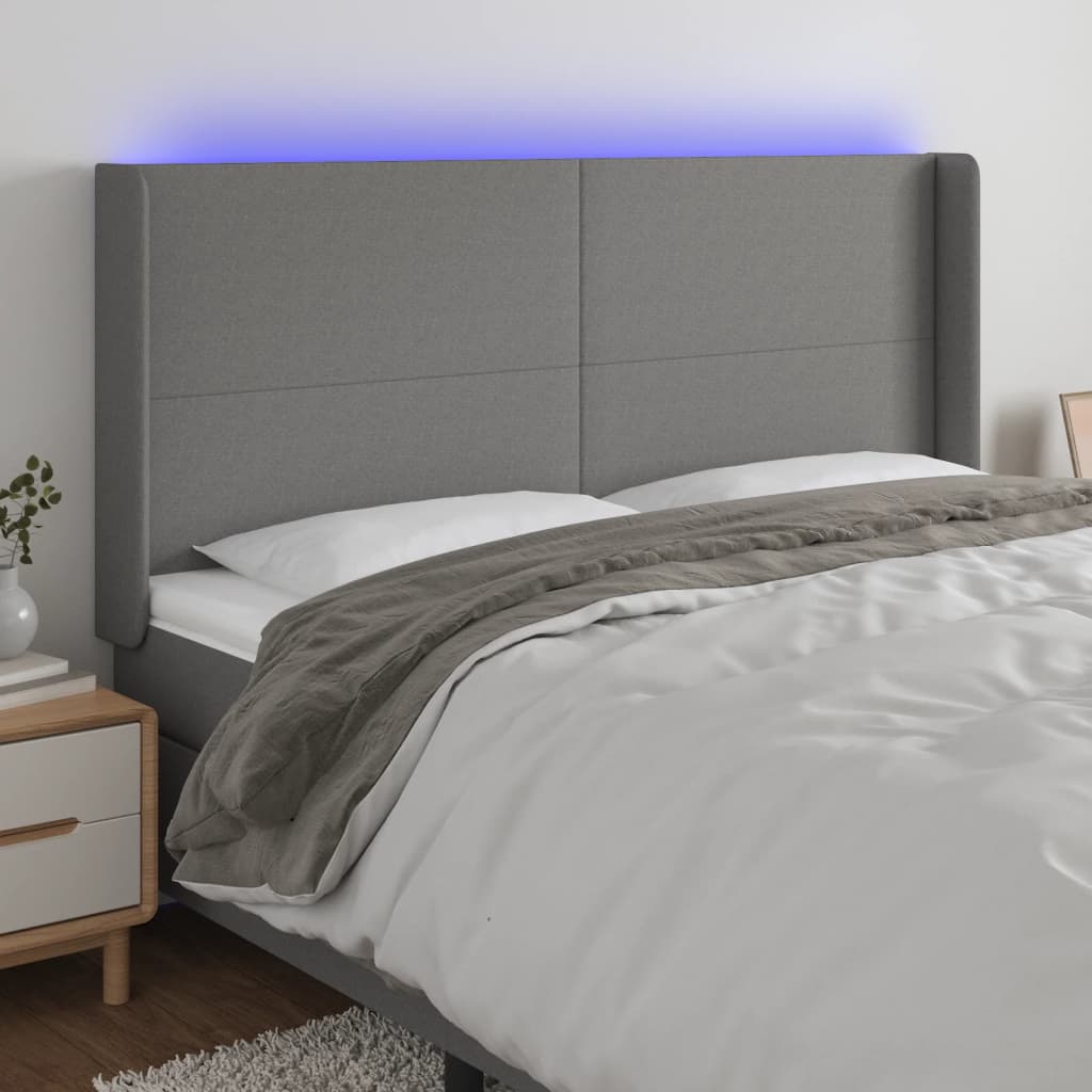 LED uzglavlje tamnosivo 203 x 16 x 118/128 cm od tkanine