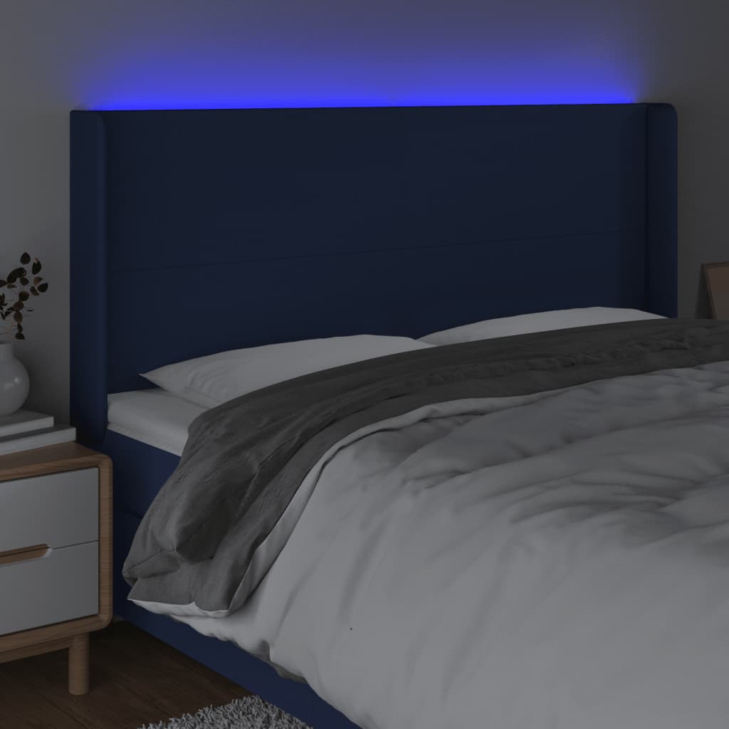 LED uzglavlje plavo 203 x 16 x 118/128 cm od tkanine