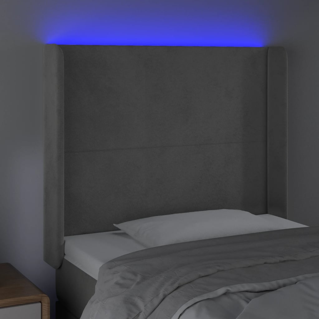 LED uzglavlje svjetlosivo 93 x 16 x 118/128 cm baršunasto