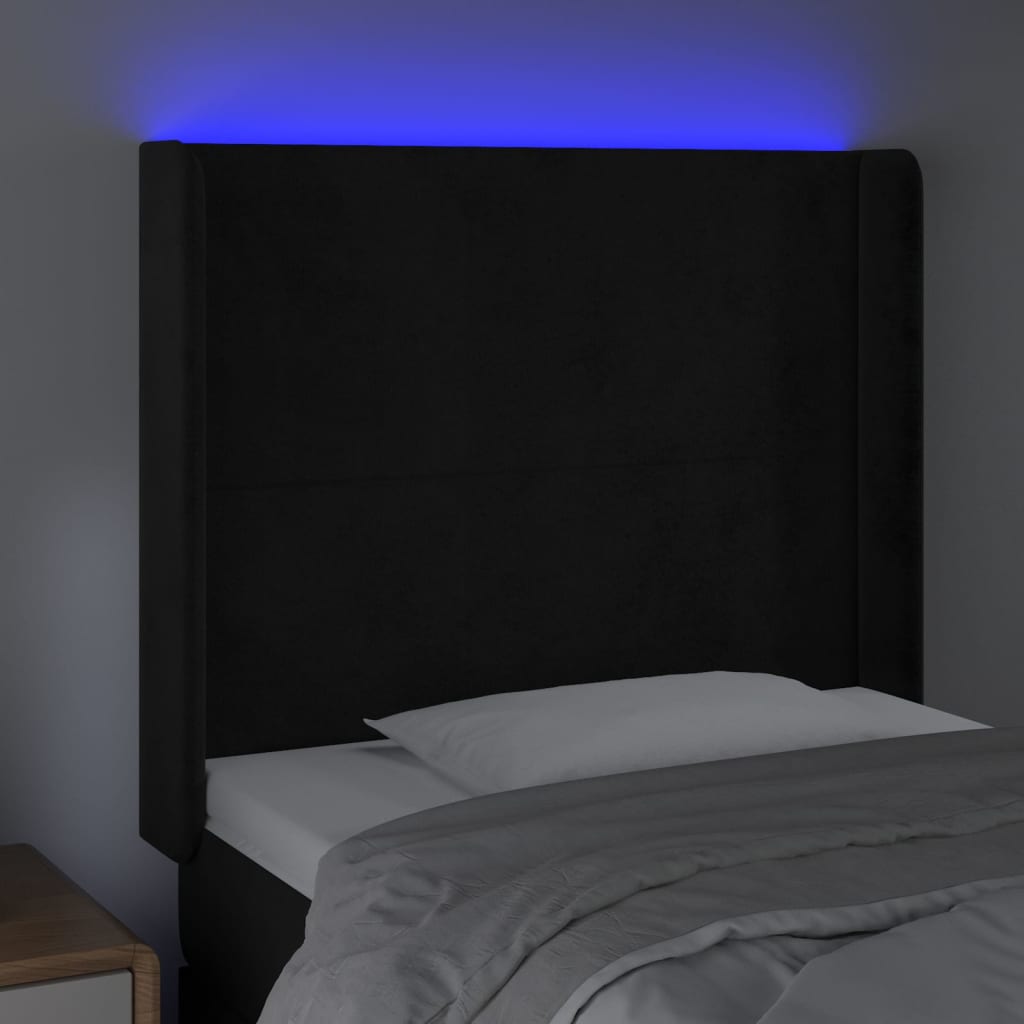 LED uzglavlje crno 93x16x118/128 cm baršunasto