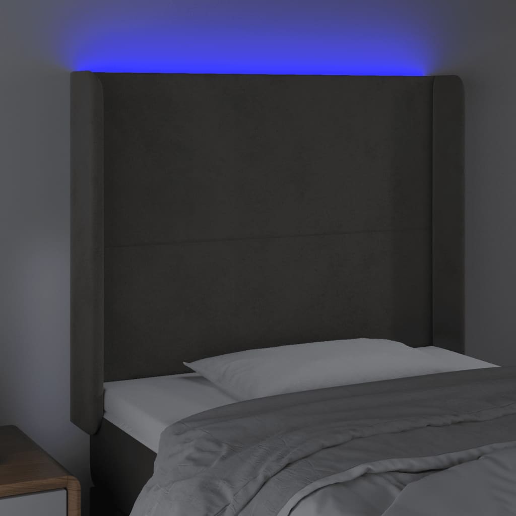 LED uzglavlje tamnosivo 103x16x118/128 cm baršunasto