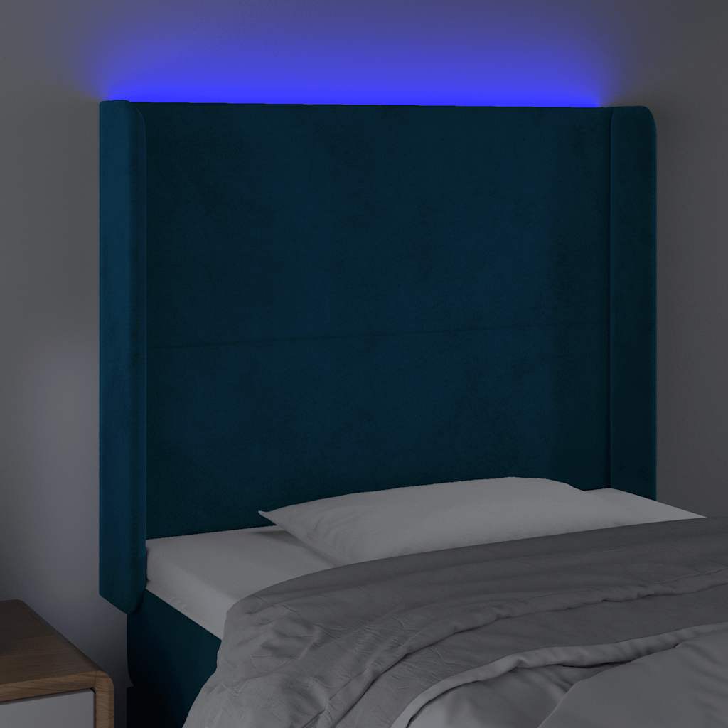LED uzglavlje tamnoplavo 103x16x118/128 cm baršunasto