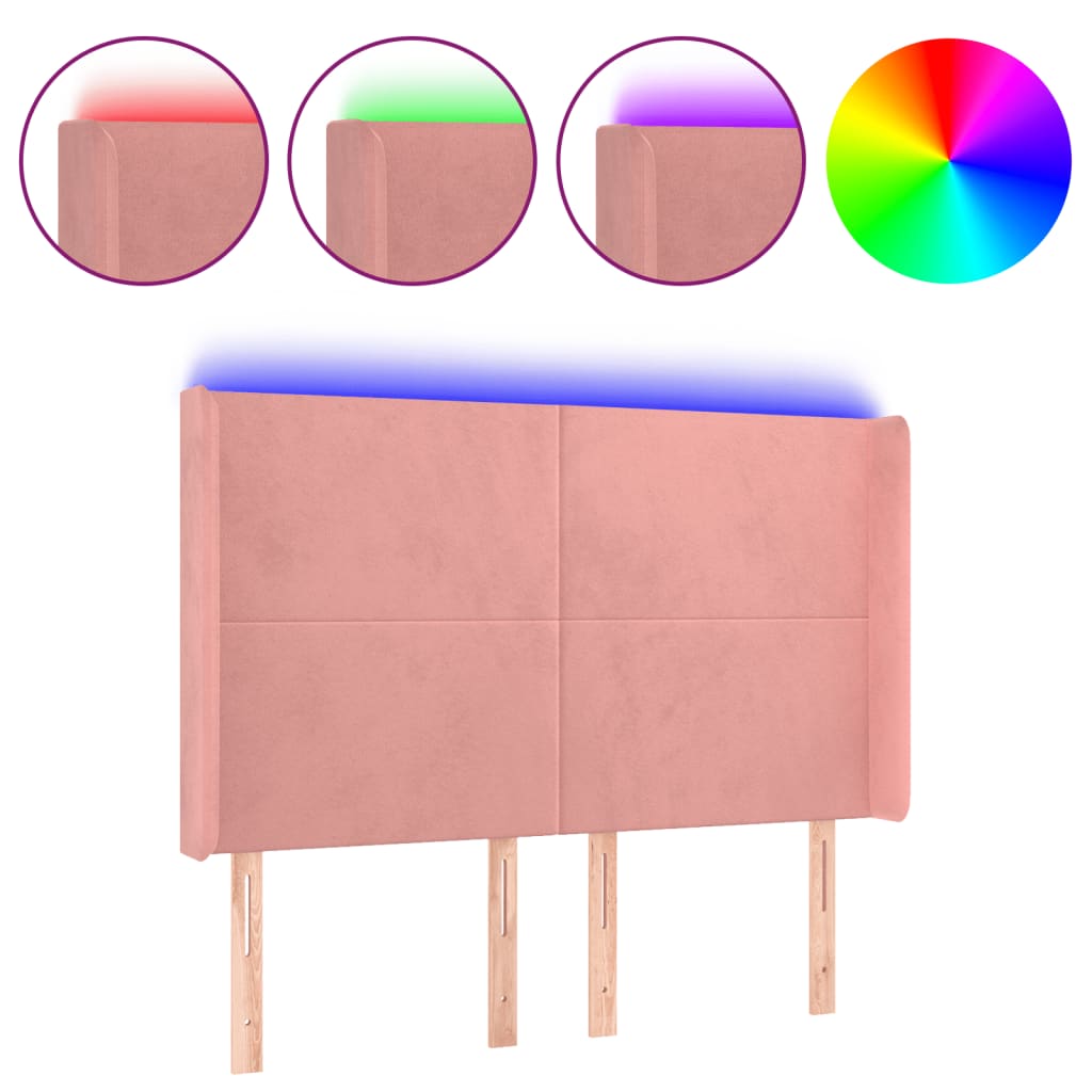LED uzglavlje ružičasto 147x16x118/128 cm baršunasto