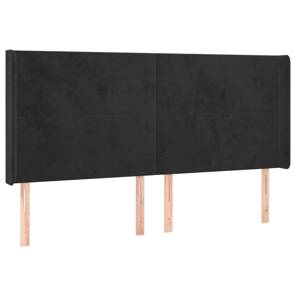LED uzglavlje crno 183 x 16 x 118/128 cm baršunasto
