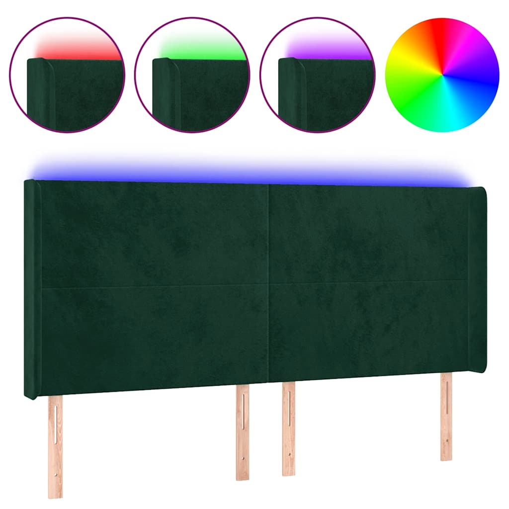 LED uzglavlje tamnozeleno 183 x 16 x 118/128 cm baršunasto