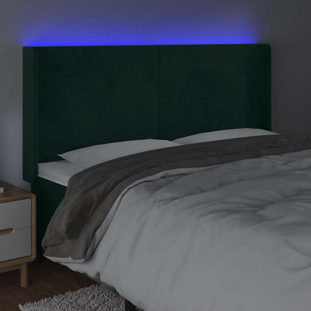 LED uzglavlje tamnozeleno 183 x 16 x 118/128 cm baršunasto