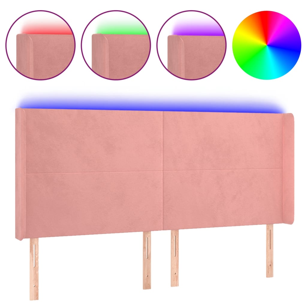 LED uzglavlje ružičasto 183x16x118/128 cm baršunasto