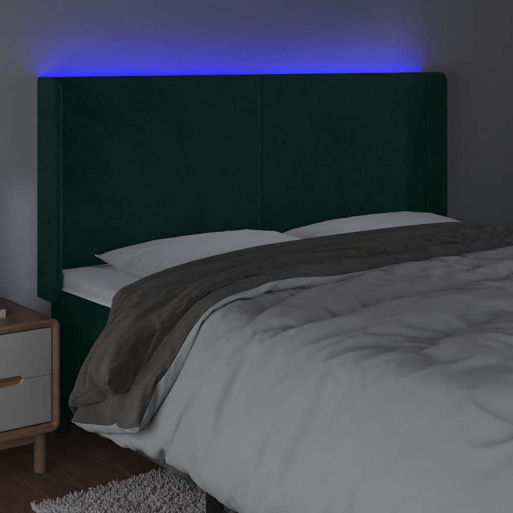 LED uzglavlje tamnozeleno 203 x 16 x 118/128 cm baršunasto