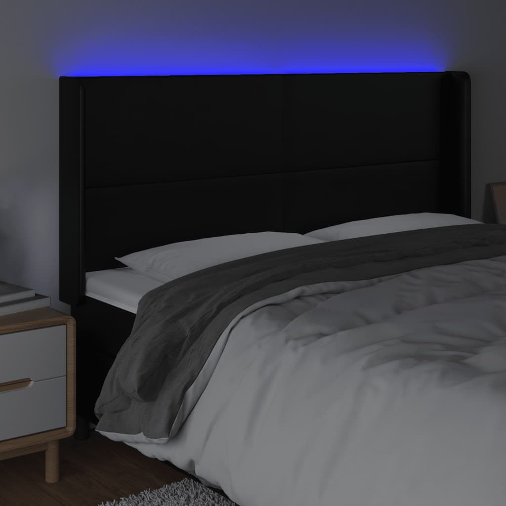 LED uzglavlje crno 183 x 16 x 118/128 cm od umjetna koža