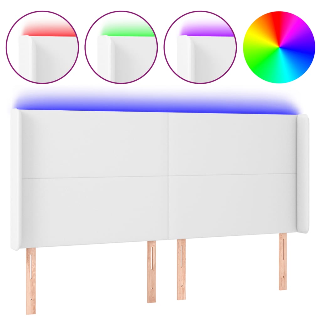 LED uzglavlje bijelo 183x16x118/128 cm od umjetne kože