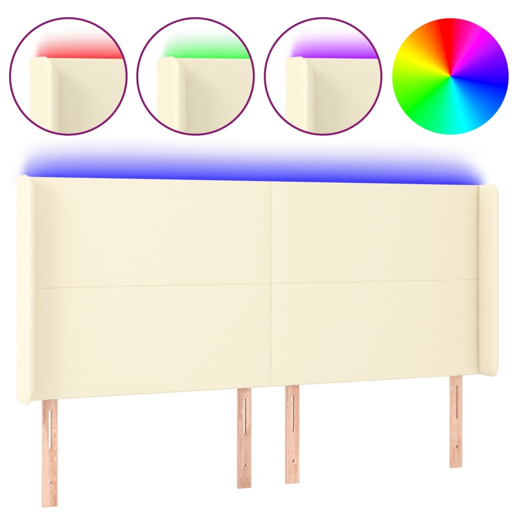 LED uzglavlje krem 183 x 16 x 118/128 cm od umjetne kože