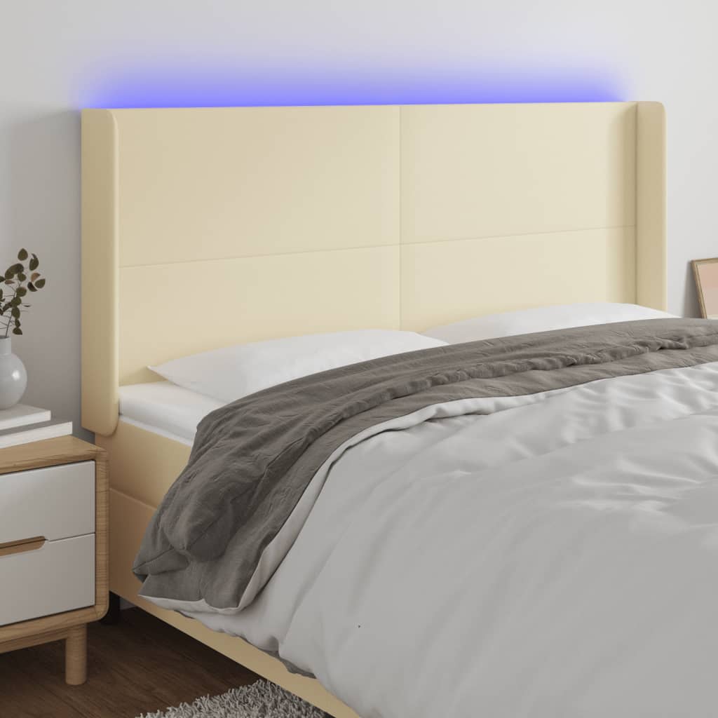 LED uzglavlje krem 203 x 16 x 118/128 cm od umjetne kože