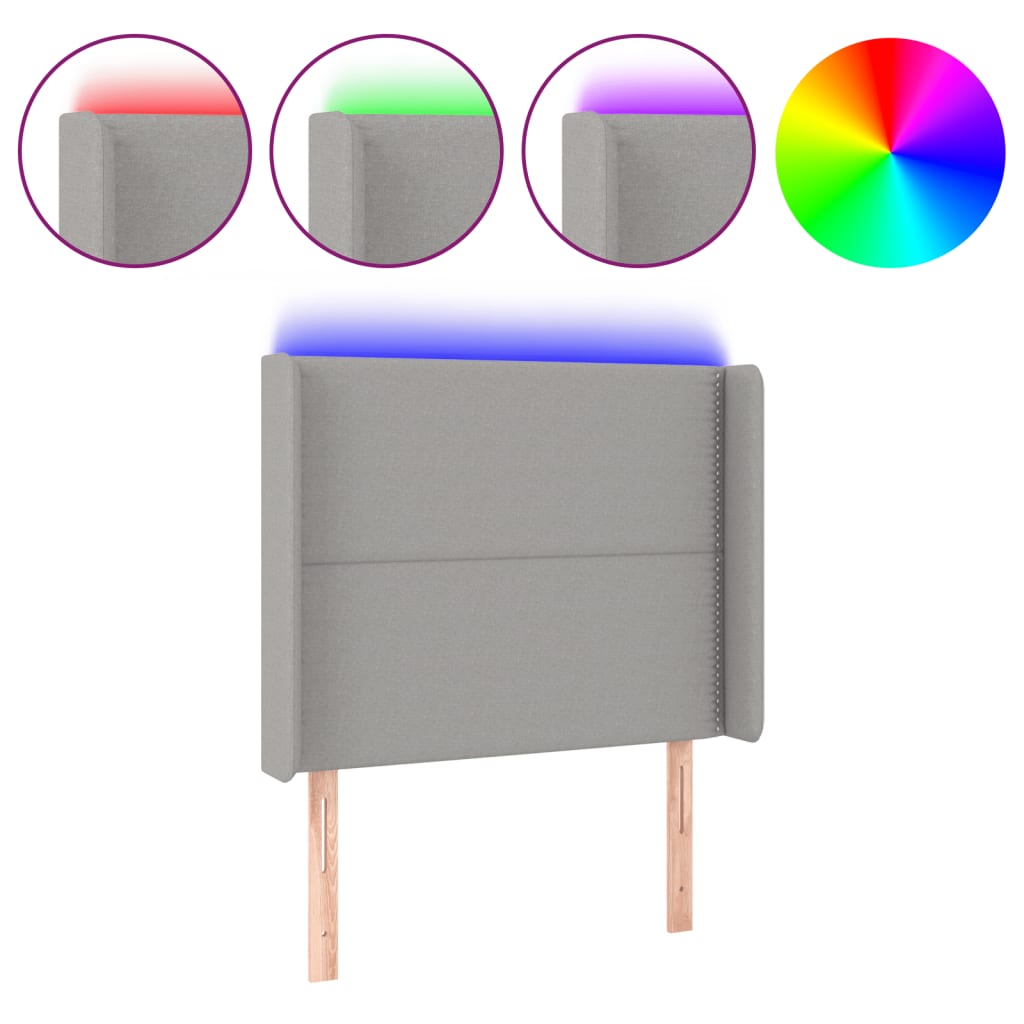 LED uzglavlje svjetlosivo 93 x 16 x 118/128 cm od tkanine